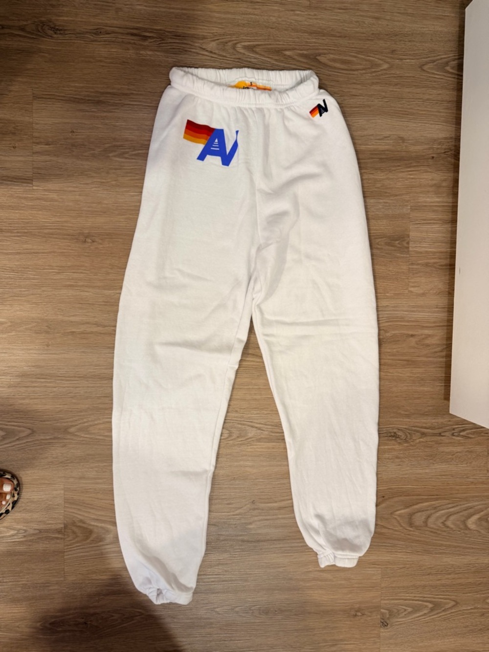 Aviator Nation White Sweatpants with Rainbow 'A' Logo
